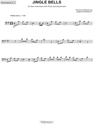 Jingle Bells - Bass Clef Instrument and Piano - Sheet Music (Digital Download)
