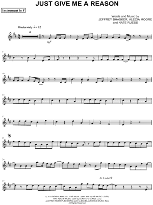 Just Give Me a Reason - F Instrument & Piano - Sheet Music (Digital Download)