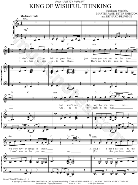 King Of Wishful Thinking From Pretty Woman Sheet Music In C Major Download And Print Sku