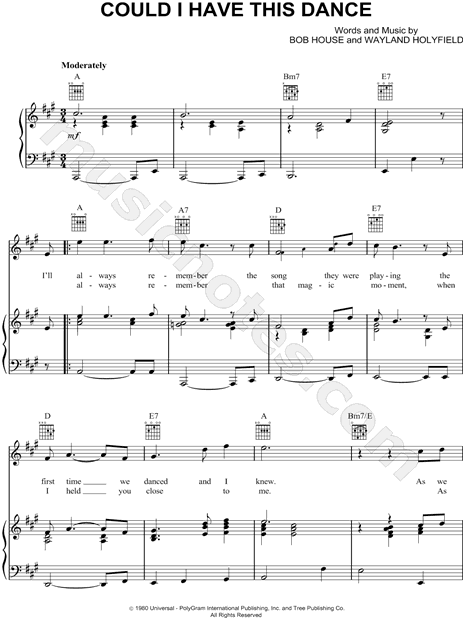 Anne Murray "Could I Have This Dance" Sheet Music in A Major (transposable) - Download & Print ...
