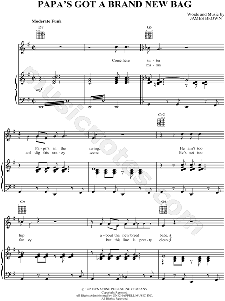 James Brown &quot;Papa&#39;s Got a Brand New Bag&quot; Sheet Music in G Major - Download & Print - SKU: MN0042825