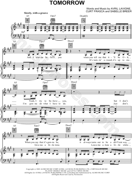 Naked sheet music by Avril Lavigne (Piano, Vocal & Guitar 