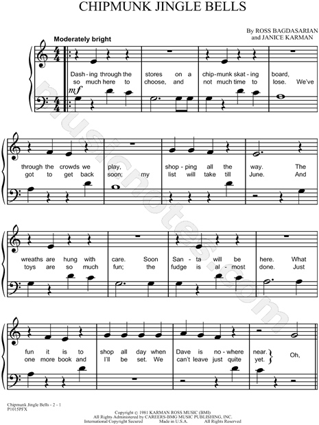 Alvin and the Chipmunks "Chipmunk Jingle Bells" Sheet Music (Easy Piano) in C Major - Download ...