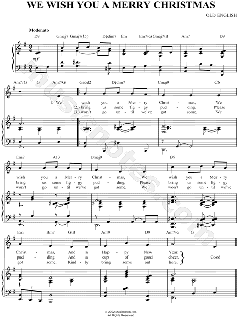 Traditional English Carol "We Wish You a Merry Christmas" Sheet Music in G Major (transposable ...