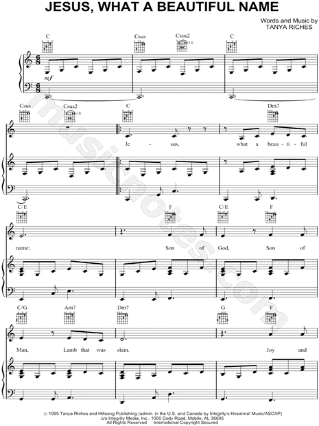 Hillsong "Jesus, What a Beautiful Name" Sheet Music in C Major ...