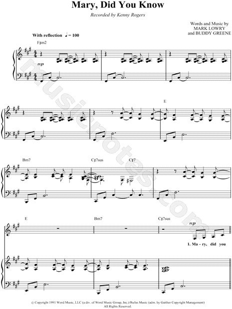 Kenny Rogers "Mary, Did You Know?" Sheet Music in F# Minor (transposable) - Download & Print ...