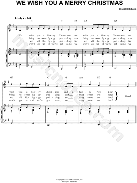 Traditional "We Wish You a Merry Christmas" Sheet Music in G Major (transposable) - Download ...