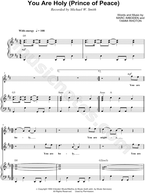 Michael W. Smith "You Are Holy (Prince of Peace)" Sheet Music in D Major (transposable ...