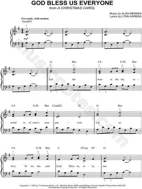 "God Bless Us Everyone" from 'A Christmas Carol (1995)' Sheet Music (Easy Piano) in G Major ...