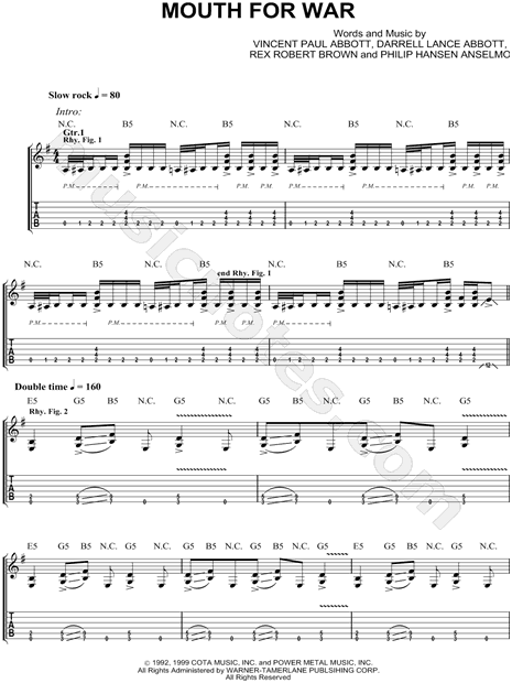 Pantera "Mouth for War" Guitar Tab in G Major - Download ...