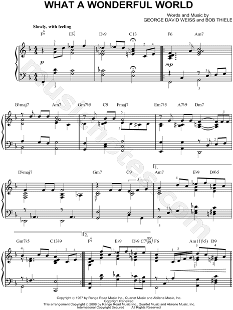 Louis Armstrong &quot;What a Wonderful World&quot; Sheet Music (Piano Solo) in F Major - Download & Print ...