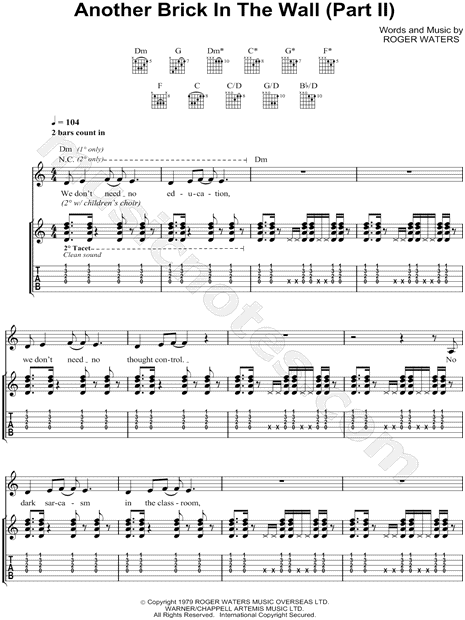 Pink Floyd "Another Brick In the Wall (Part 2)" Guitar Tab in A Minor