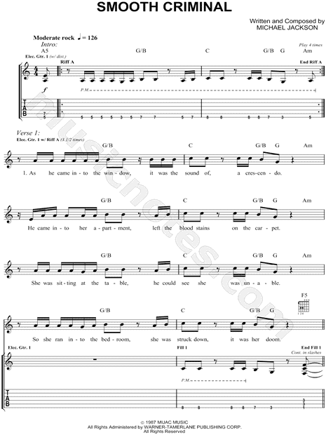 Alien Ant Farm "Smooth Criminal" Guitar Tab in A Minor - Download