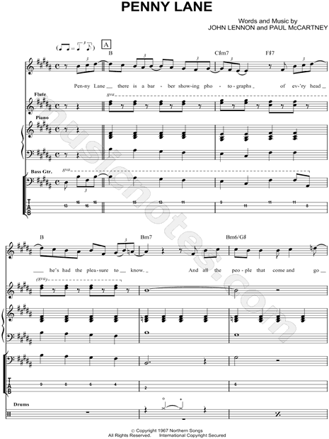 Drum beatles drum tabs : The Beatles "Penny Lane" Bass Tab in B Major - Download & Print ...