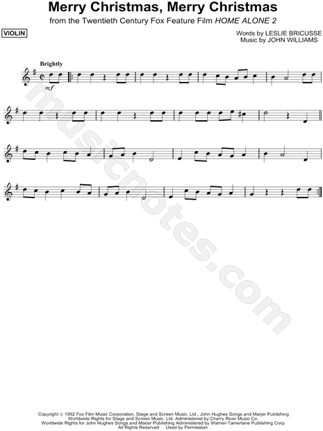 "Merry Christmas, Merry Christmas" from 'Home Alone 2' Sheet Music (Violin Solo) in G Major ...