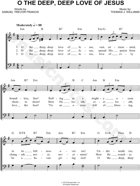 Thomas Williams "O the Deep, Deep Love of Jesus" Sheet Music (Easy Piano) in E Minor ...