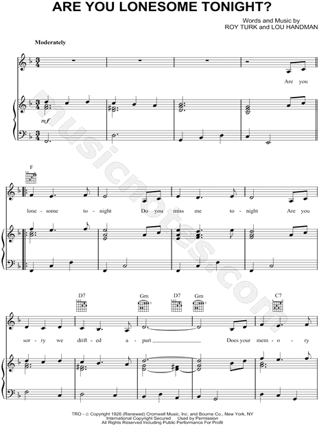 are you lonesome tonight pdf