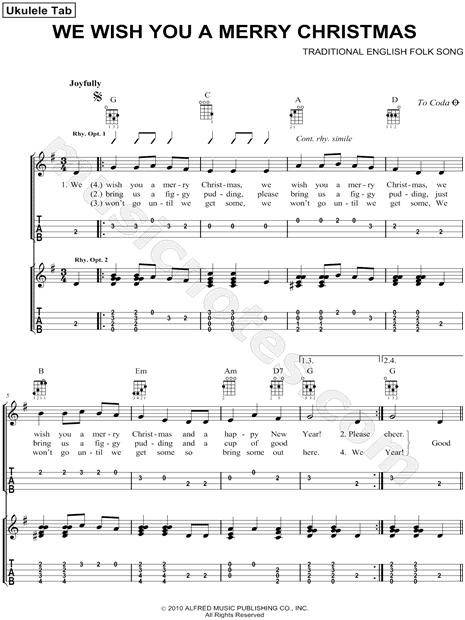 Traditional English Carol "We Wish You a Merry Christmas" Ukulele Tab in G Major - Download ...