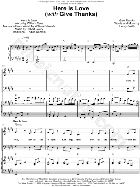 Brian Doerksen "Here Is Love (with Give Thanks)" Sheet Music in E Major (transposable ...