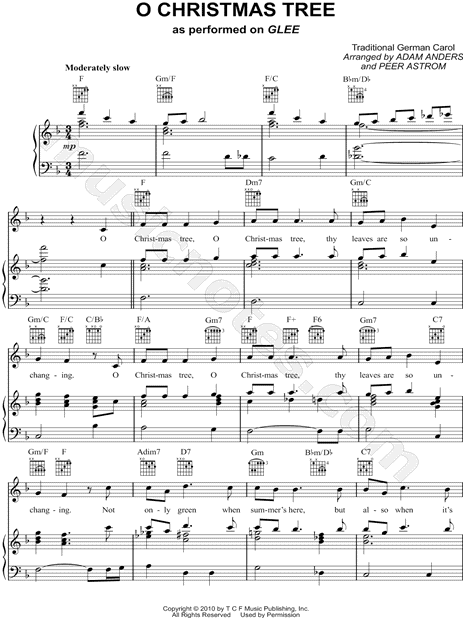 glee cast quot o christmas tree quot sheet music in f major glee cast quot o christmas tree quot sheet music in f major