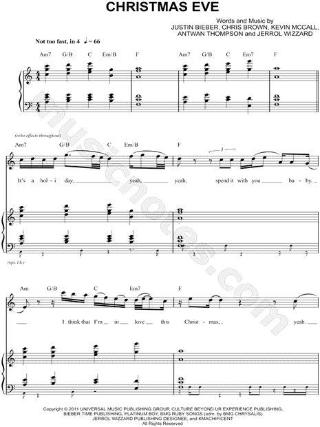 Justin Bieber "Christmas Eve" Sheet Music in C Major (transposable) - Download & Print - SKU ...