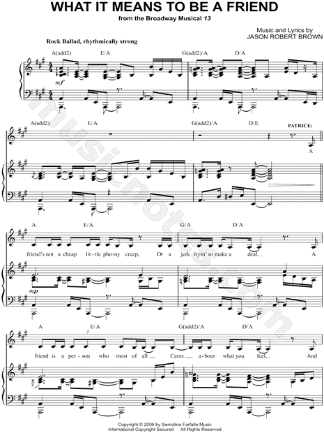 "What It Means To Be a Friend" from '13: The Musical' Sheet Music in A