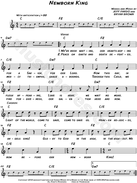 Worship Together "Newborn King" Sheet Music (Leadsheet) in C Major - Download & Print - SKU ...
