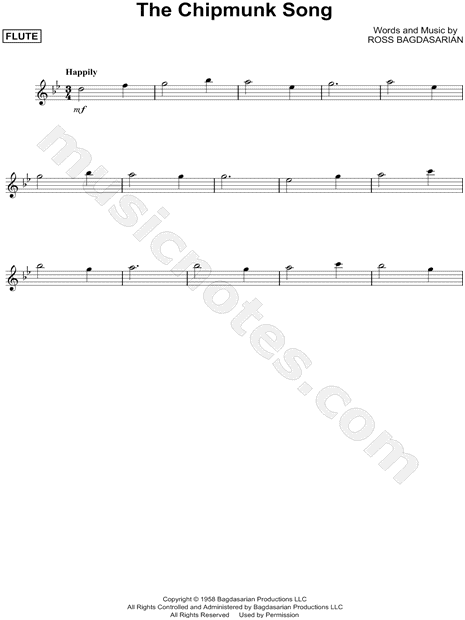 Alvin and the Chipmunks "The Chipmunk Song" Sheet Music (Flute Solo) in Bb Major - Download ...
