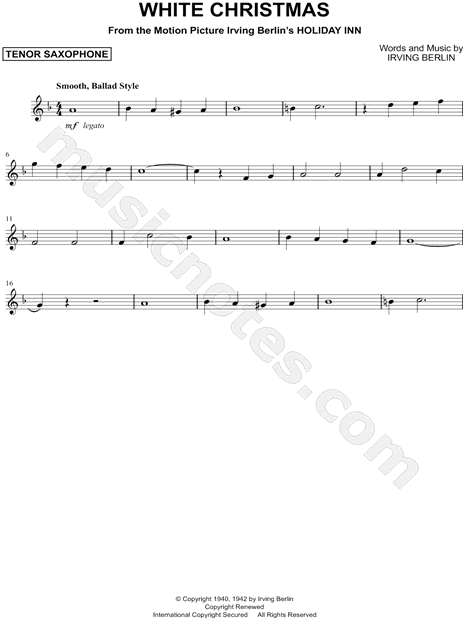 Irving Berlin "White Christmas" Sheet Music (Tenor Saxophone Solo) in F Major - Download & Print ...