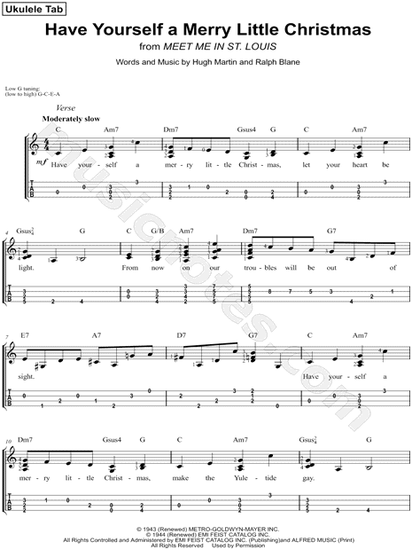 Judy Garland "Have Yourself a Merry Little Christmas" Ukulele Tab in C Major - Download & Print ...