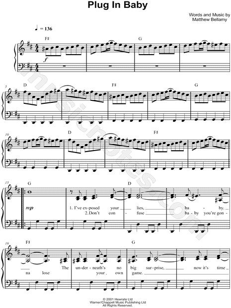 Muse "Plug In Baby" Sheet Music (Easy Piano) in B Minor ...
