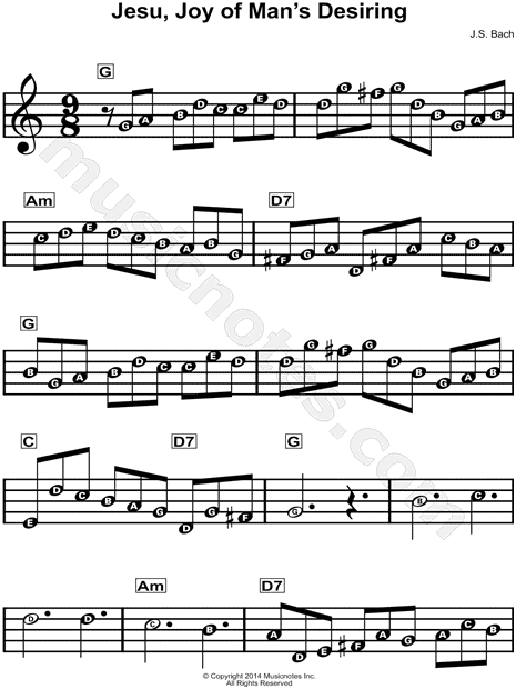 Johann Sebastian Bach "Jesu, Joy of Man's Desiring" Sheet Music for Beginners in C Major ...
