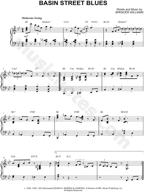 Louis Armstrong &quot;Basin Street Blues&quot; Sheet Music in Bb Major - Download & Print - SKU: MN0151184