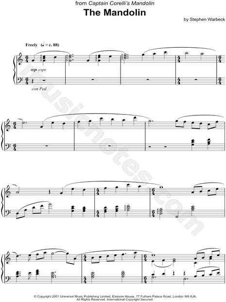 Mandolin mandolin tabs captain corellis mandolin : The Mandolin" from 'Captain Corelli's Mandolin' Sheet Music (Piano ...