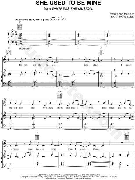 bareilles quot she used to be mine quot sheet music in c bareilles she used to be mine sheet music