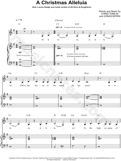 Chris Tomlin "A Christmas Alleluia" Sheet Music in G Major (transposable) - Download & Print ...