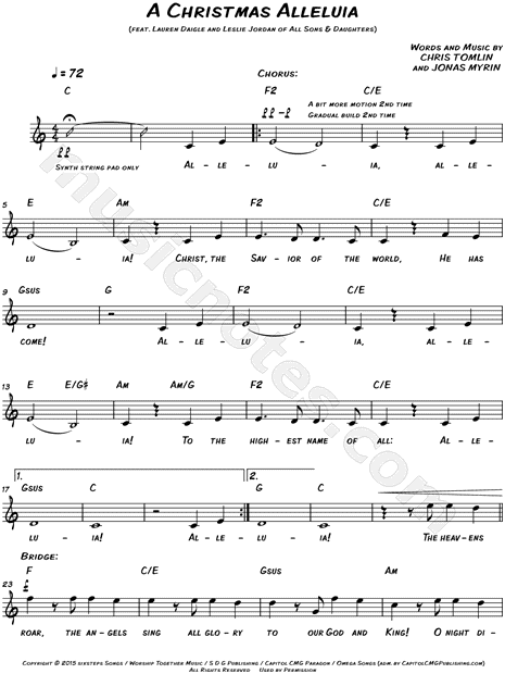 Chris Tomlin "A Christmas Alleluia" Sheet Music (Leadsheet) in C Major (transposable) - Download ...