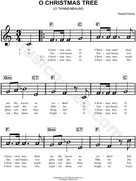 Traditional "O Christmas Tree" Sheet Music for Beginners in F Major - Download & Print - SKU ...