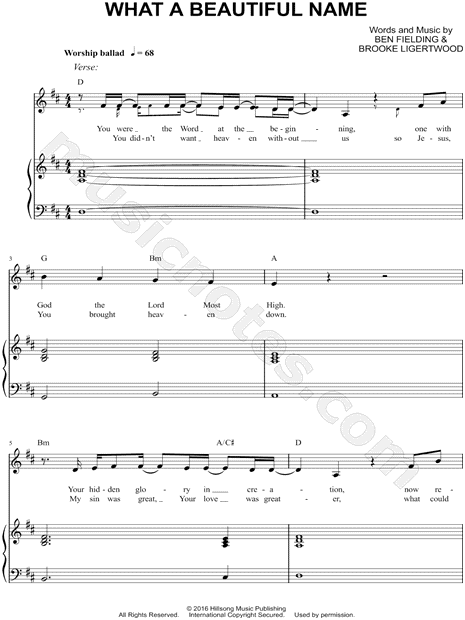 Hillsong Worship "What a Beautiful Name" Sheet Music in D Major ...
