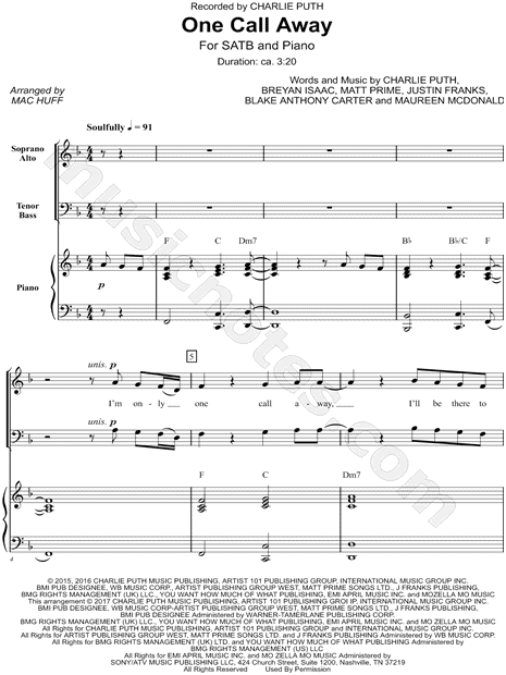 Charlie Puth Quot One Call Away Quot Arr Mac Huff Satb Choir | charlie puth quot one call away quot arr mac huff satb choir Charlie Puth Quot One Call Away Quot Arr Mac Huff Satb Choir | charlie puth quot one call away quot arr mac huff satb choir