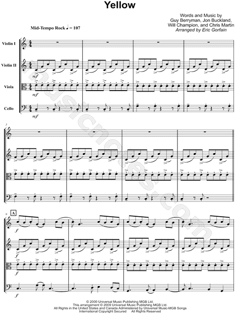 Yellow - String Quartet Score