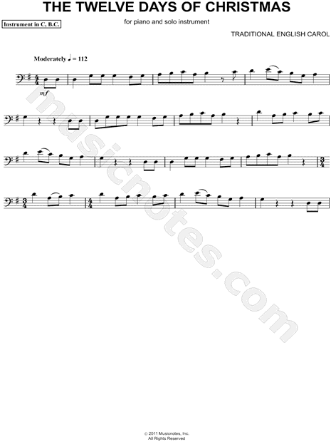 The Twelve Days of Christmas - Bass Clef Instrument