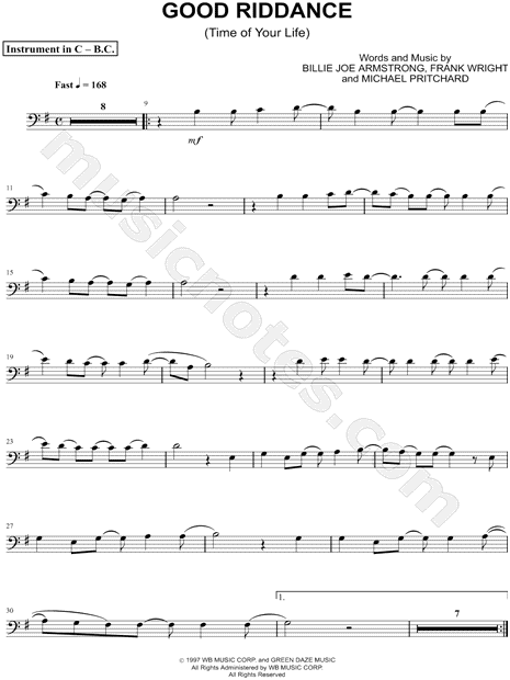 Good Riddance (Time of Your Life) - Bass Clef Instrument