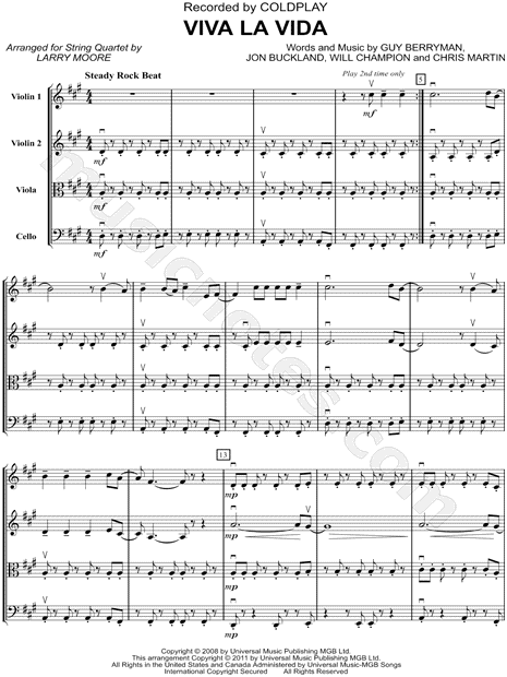 Viva la Vida - String Quartet Score