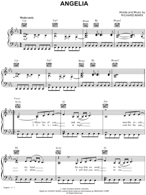 Angelia Sheet Music by Richard Marx - Piano/Vocal/Guitar