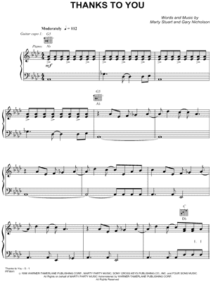 Thanks To You Sheet Music by Marty Stuart - Piano/Vocal/Guitar