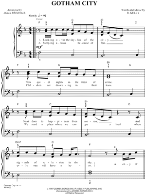 Gotham City Sheet Music by R. Kelly - Easy Piano, Large Print/Easy Piano;Large Print