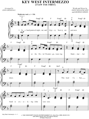 Key West Intermezzo Sheet Music by John Mellencamp - Piano/Vocal/Chords