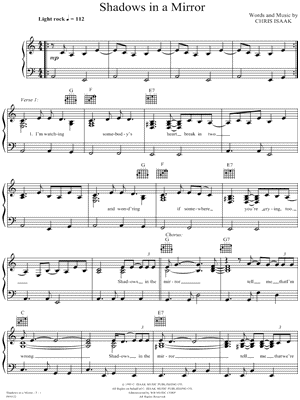 Shadows In a Mirror Sheet Music by Chris Isaak - Piano/Vocal/Guitar
