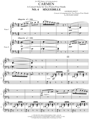 No. 4 S guedille Sheet Music from Carmen - 2 Piano 4-Hands